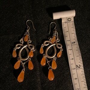 Vintage Silver Chandelier Drop Earrings with Amber Teardrops
